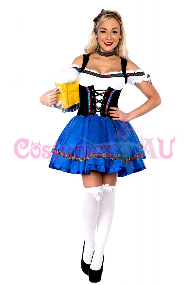 Mens Ladies Oktoberfest German Beer Maid Wench Costume Halloween Fancy Dress Pro 