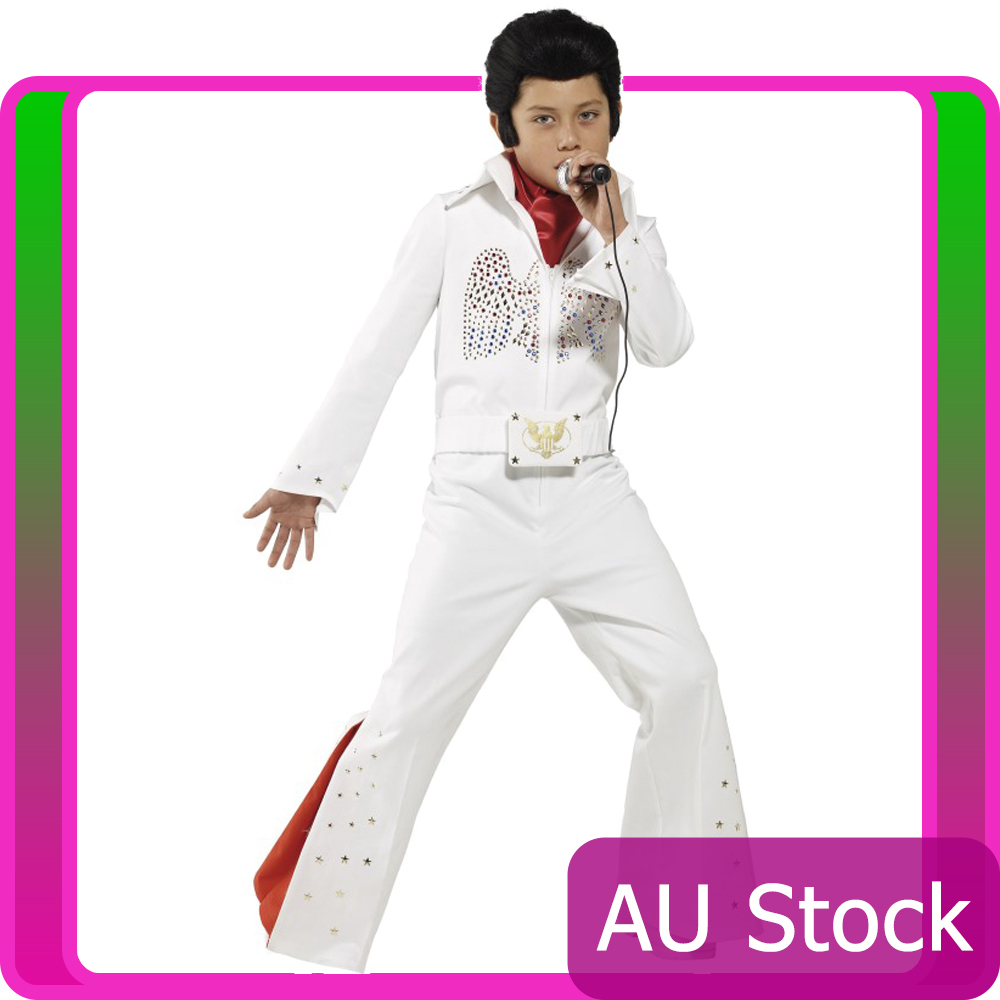 Kids Elvis Presley Jumpsuit Boys 50s Costume 1950s Rock N Roll Pop Star White