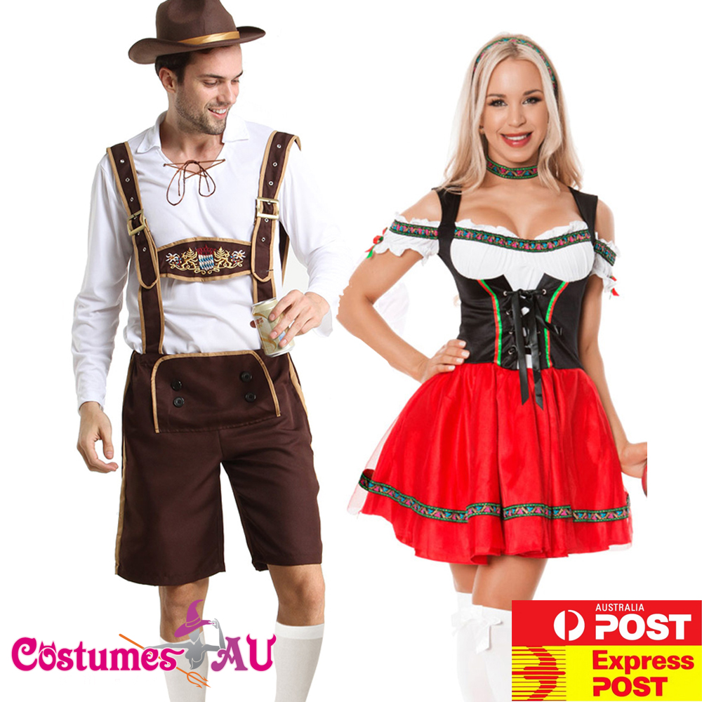 Traditional Bavarian Couple Adults Fancy Dress German Oktoberfest Costume Outfit 