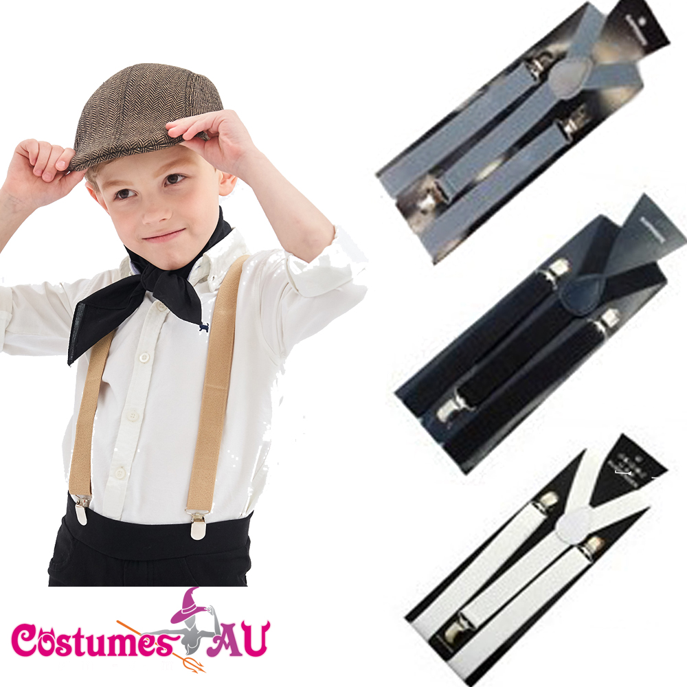Child 20s Gangster Gatsby Suspenders Braces 1920s Boys Kids Black White Grey