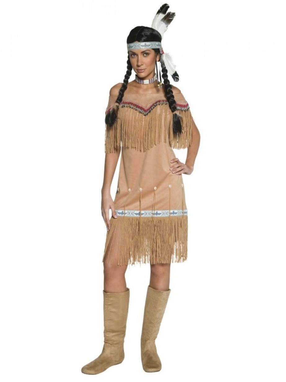 LADIES RED INDIAN SQUAW FANCY DRESS COSTUME WOMENS WILD WEST POCHAHONTAS OUTFIT