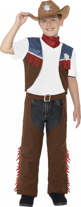 Kids Texan Cowboy Rodeo Wild West Western Sheriff Fancy Dress Up Boys Costume Fringed Chaps Waistcoat