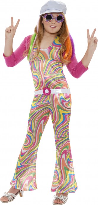 Girls Hippy Costume Childs 60s 70s Groovy Glam Fancy Dress Disco Hippie Outfit 1960s 1970s
