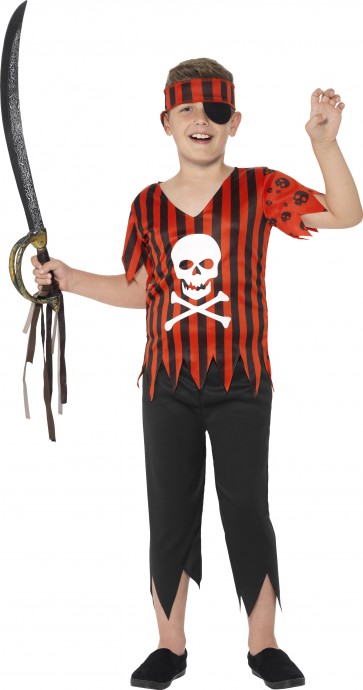 Jolly Roger Pirate Boys Costume Caribbean Buccaneer Kids Fancy Book Week Skull Halloween Party