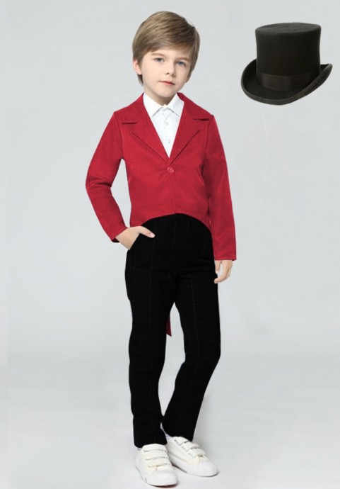 Red Kids Tailcoat Magician With Hat