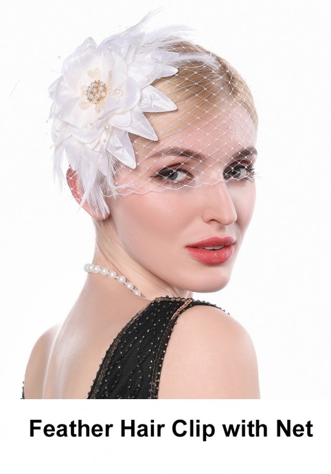 Ladies 20s Feather Hair Clip with Net accessory lx0255