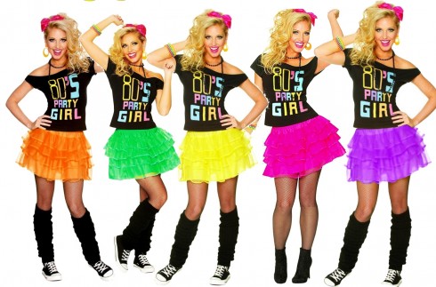 Ladies 80s Party Girl T-shirt Skirt Costume lh181lh186