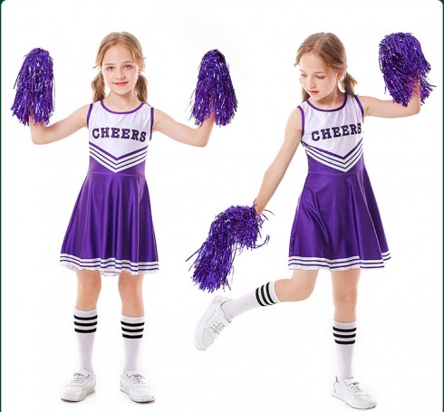Purple Girls Cheerleader Costume With Pompoms Socks lp1090purple