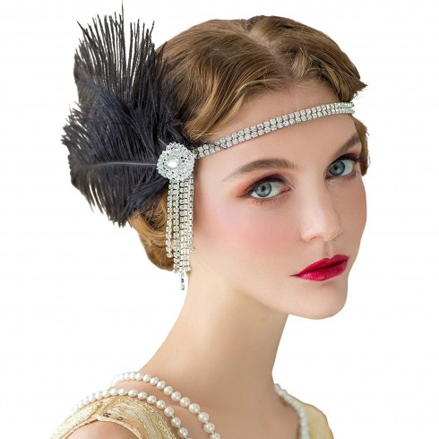 ladies 1920s Headband Feather Flapper
