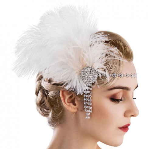 White 20s Art Deco Flapper Headpiece lx0289