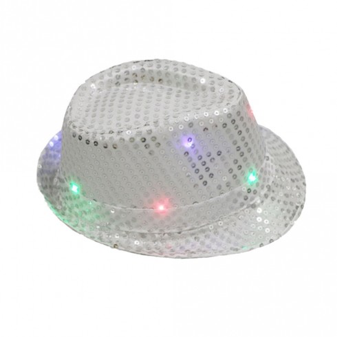 Kids LED Light Up Flashing Sequin Costume Party Night Cap Disco Hip-hop Trilby Fedora Hat