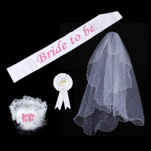 White Hen's Night Ladies Girls Bride to Be Bachelorette Party Sashes Badge Sash Garter Veil Costume Accessory