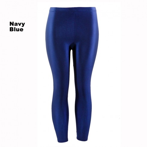 Navy Blue 80s Shiny Neon Costume Leggings Stretch Fluro Metallic Pants Gym Yoga Dance