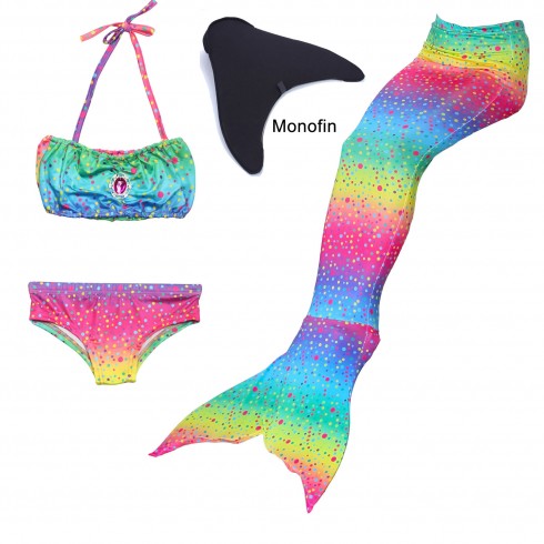 Girl Kids Swimmable Mermaid Tails With Monofin Bikini Bathing Swimsuit Costume