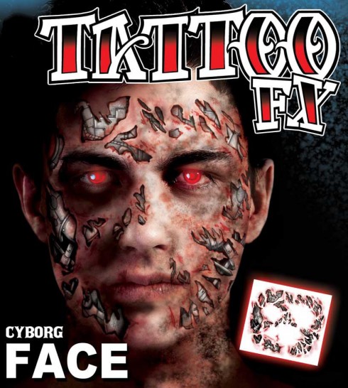 Men's Halloween Cyborg Scary Face Temporary Tattoo