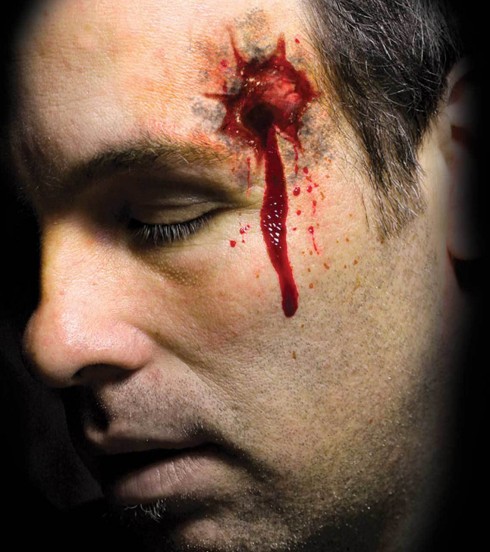 Men's Halloween Trauma Shot Stabbed Scary Face Temporary Tattoo