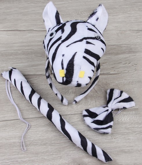 Zebra Headband Bow Tail Set Kids Animal Farm Zoo Party Performance Headpiece
