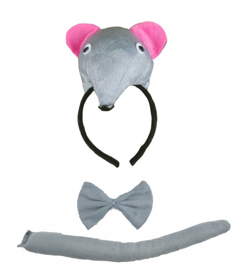 Rat Headband Bow Tail Set Kids Animal Farm Zoo Party Performance Headpiece 