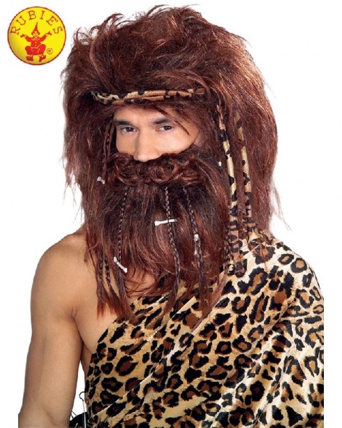 Caveman Jungle Wig Beard Set Mens Costume Stone Age Wild Man Hagrid