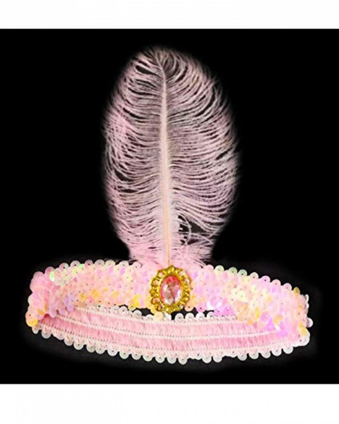 Pink 1920s Headband Feather Vintage Bridal Great Gatsby Flapper Headpiece gangster ladies