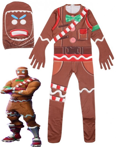 Kid Halloween Fortnite Costume MERRY MARAUDER Gingerbread Man Cosplay Jumpsuit