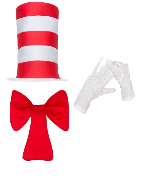 Adult Stripe Cat in the Hat Bow Tie Gloves Children Accessories Boys Girls Book Week Dr Seuss