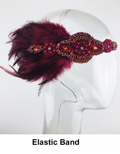 Ladies 1920s Red Feather Headband lx0259