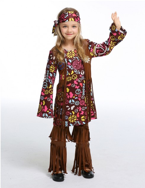 Childrens Boys Girls Unisex 60s 70s Hippie Hippy Fancy Dress Costume Outfit