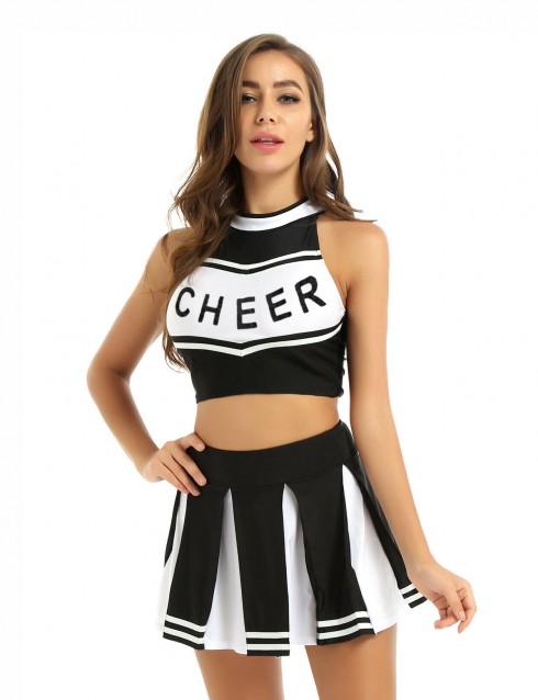 black Cheerleader Girl Uniform Costume lh350black