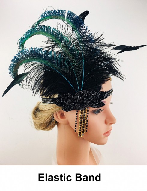 Ladies Great Gatsby 1920's Flapper Feather Headdress lx0260