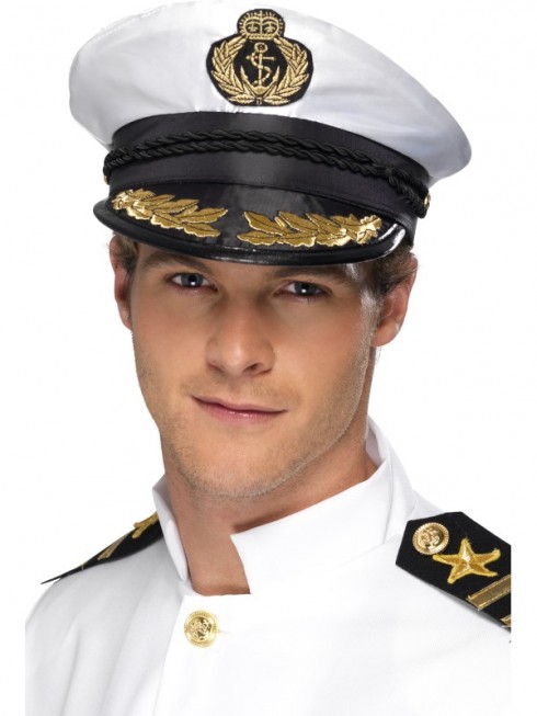 White Sea Sailor Boating Yacht Nautica Captain Cap Hat Navy Skipper Fancy Dress Costume Party Accessaries 