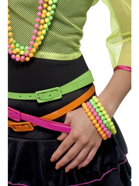 Beaded Bracelets Ladies Neon Assorted 1980s 80s Disco Fancy Dress Costume Accessory
