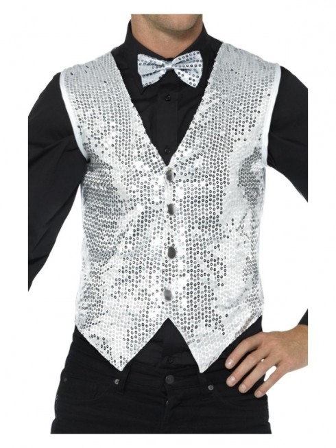 Adult Silver Sequin Waistcoat Costume cs42938
