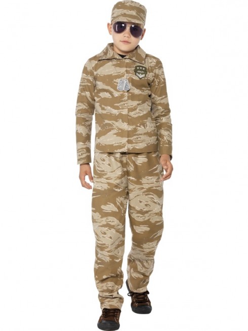 Kids Boys Desert Army Officer Costume Childs Soldier Military Commando Fancy Dress Uniform Book Week 