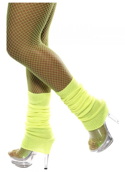 Licensed Womens Pair of Party Legwarmers Knitted Neon Dance 80s Costume Leg Warmers yellow