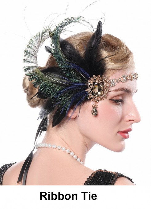 Ladies 1920s Feather Gatsby Flapper Headpiece lx0266