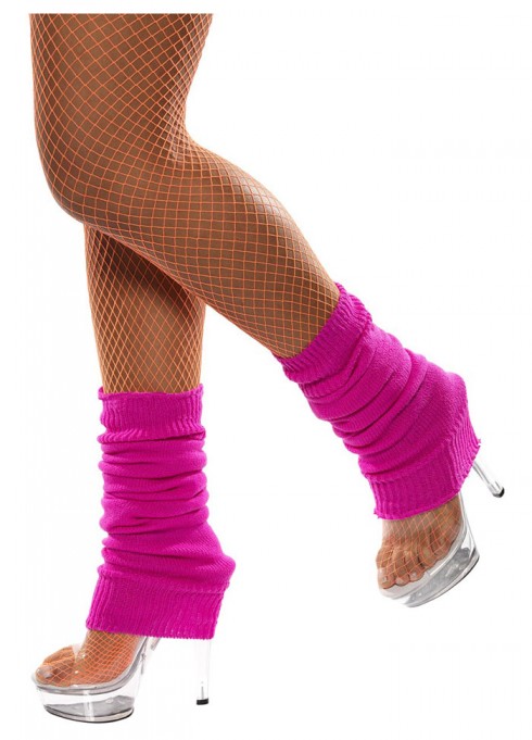 Licensed Womens Pair of Party Legwarmers Knitted Neon Dance 80s Costume Leg Warmers Hot Pink