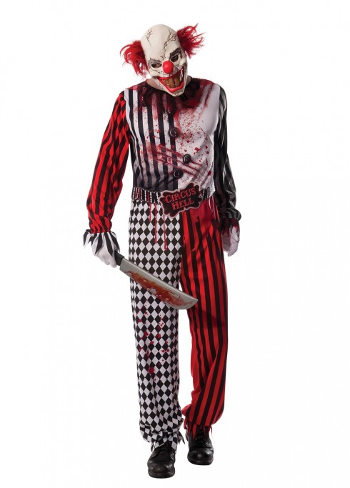 Mens Grinning Evil Clown Circus Costume Halloween Horror Party Scary Suit Mask