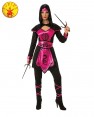 Ladies Ninja Assassin Pink Warrior Costume Womens Japanese Deadly Black Fancy Dress