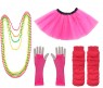 Dark Pink Coobey Ladies 80s Tutu Skirt Fishnet Gloves Leg Warmers Necklace Dancing Costume Accessory Set