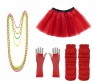 Red Coobey Ladies 80s Tutu Skirt Fishnet Gloves Leg Warmers Necklace Dancing Costume Accessory Set