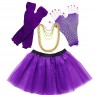 Purple Coobey Ladies 80s Tutu Skirt Fishnet Gloves Leg Warmers Necklace Dancing Costume Accessory Set