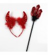 Red Devil Horns Headband And Pitch Fork Satan Trident