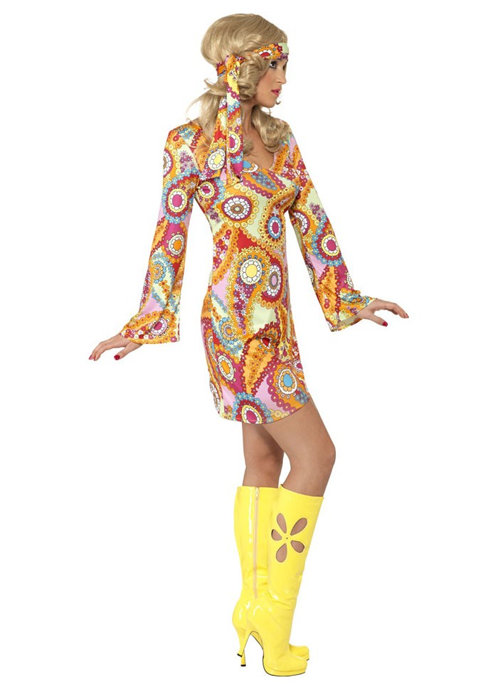 1960 s Hippy Chick Ladies Fancy Dress 60 S Flower Power 70 S Groovy adultes Costume