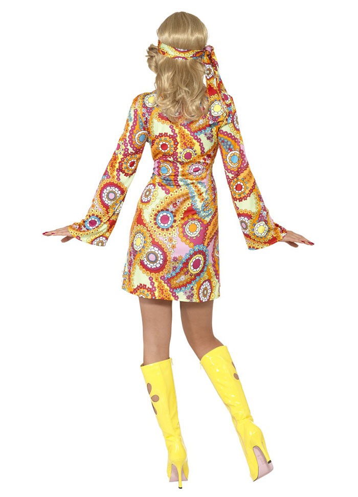 60's 70's Groovy Lady Flower Power Hippie Womens Ladies Fancy Dress Costume 