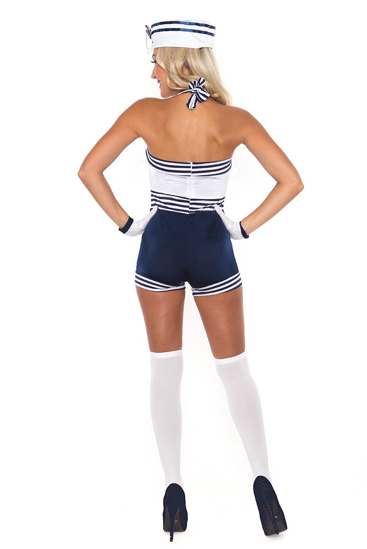 K15 Navy Sailor Girl Uniform Ladies Rockabilly Pin Up Fancy Dress Costume /& Hat