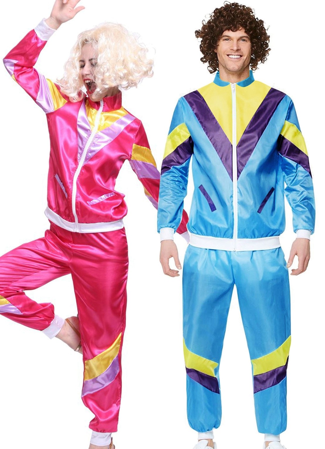 Couple 80s Shell Suit Tracksuit Costume 1980s Height of Fashion Retro Disco 