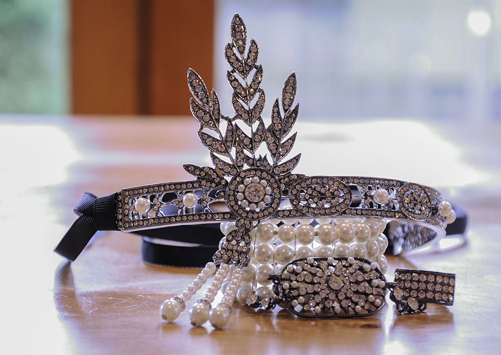 1920s Black Headband Bracelet Ring Set 20s Vintage Bridal Ladies Gatsby Party