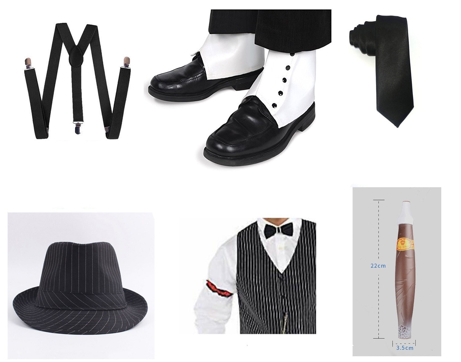 Details about   K736 1920s 20s Gangster Set Hat Braces Tie Cigar Gatsby Mens Costume Accessories