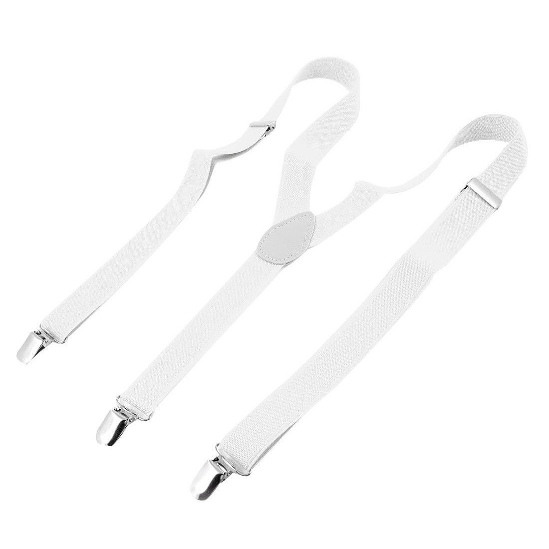Unisex Clip-on Braces Elastic "White" Y Back Suspender 1 1/2" 